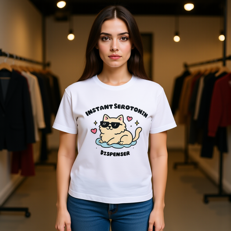 Instant Serotonin Dispenser – Cartoon Cat T-Shirt