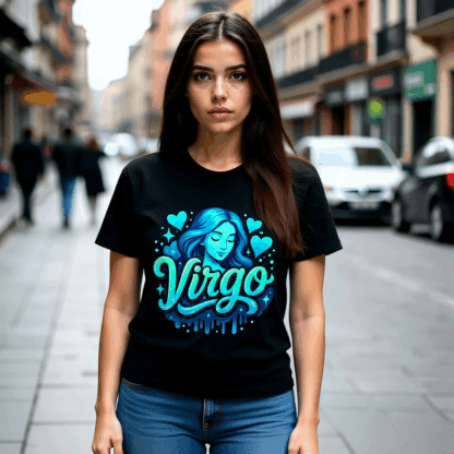 Virgo Zodiac T-Shirt Cosmic Series Black