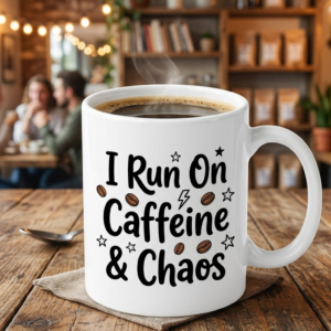 Caffeine and Chaos - Custom Ceramic Mug 11oz