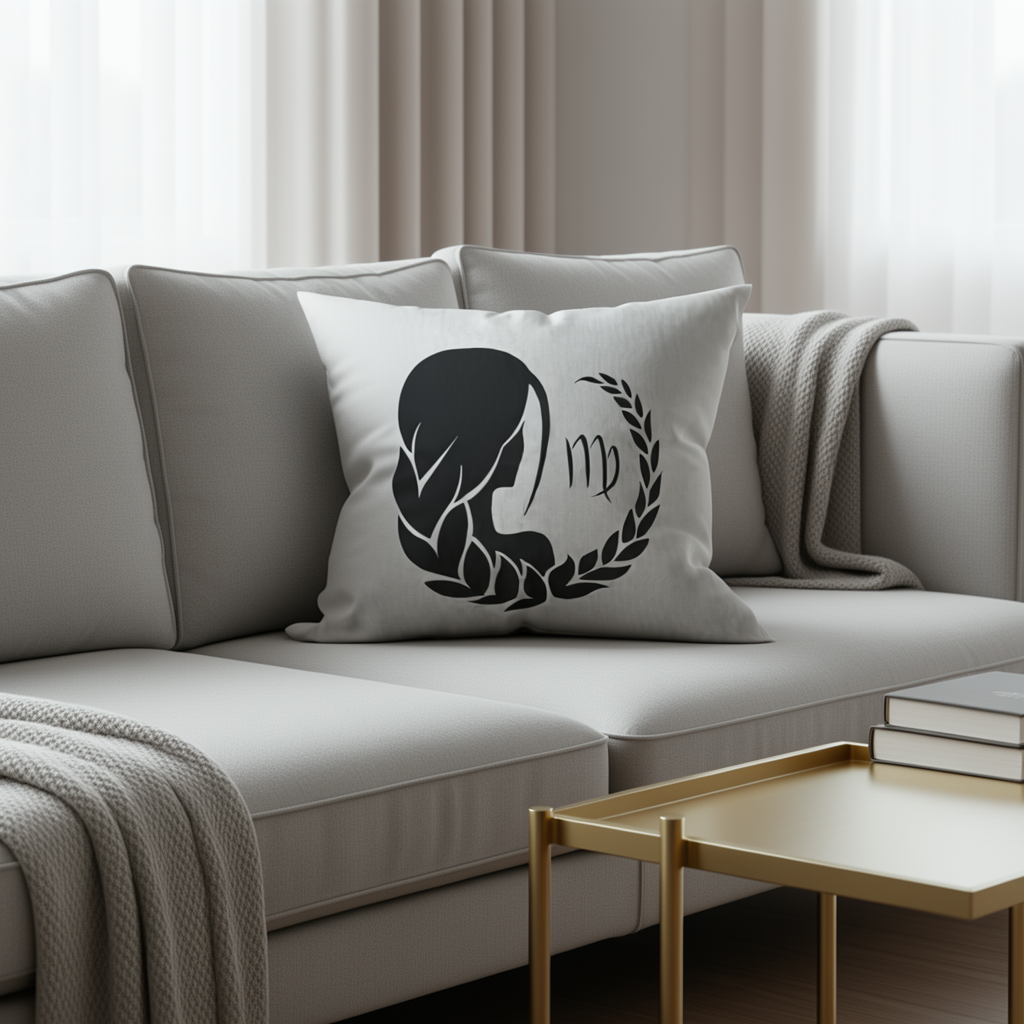 Virgo Zodiac Pillow – Elegant Silhouette with Laurel Wreath - Image 3