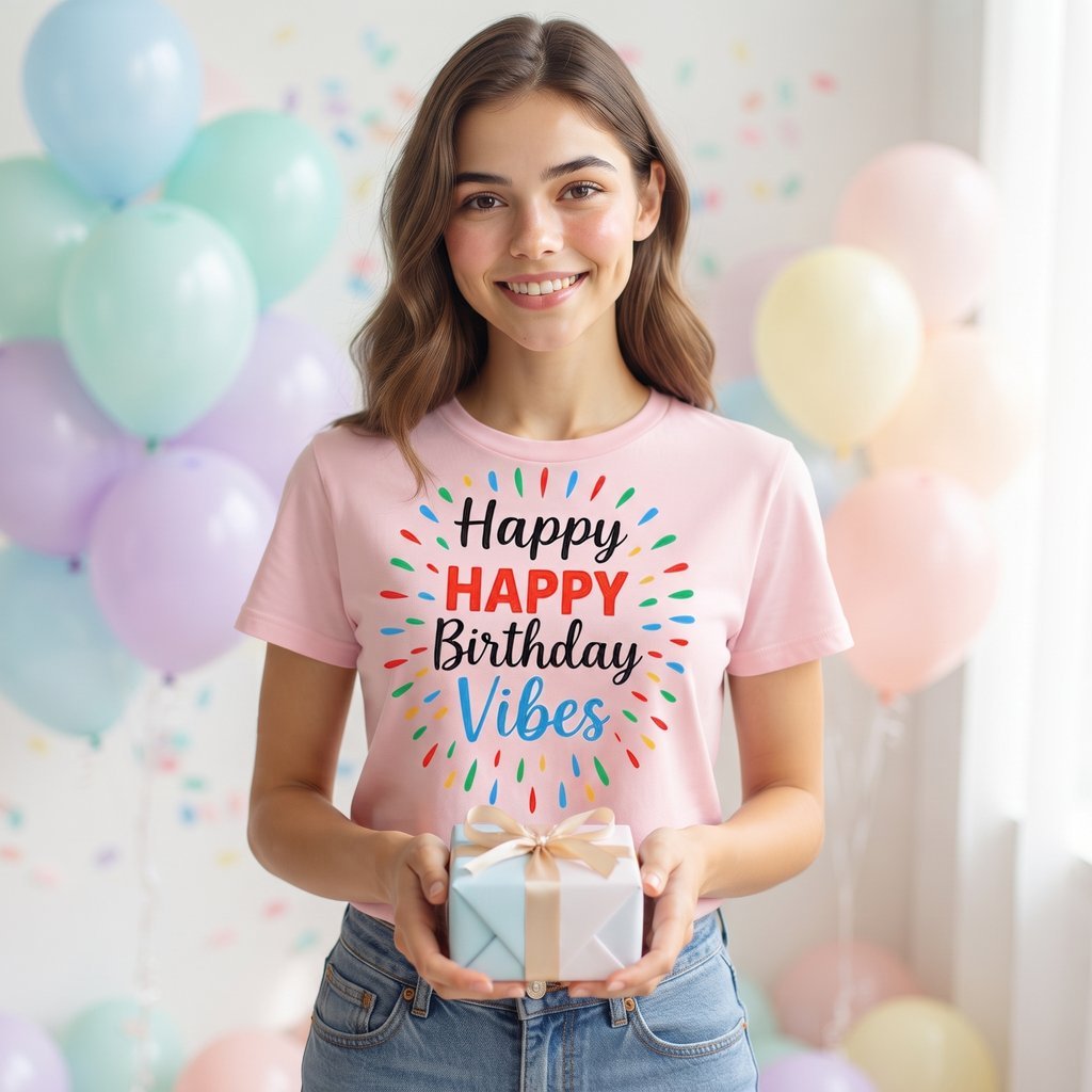 Happy Birthday Vibes T-Shirt – Pastel Burst Edition - Image 2